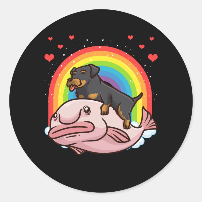 Pegatina Redonda Perro Jagdterrier Con Blobfish (Anverso)