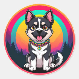 Pegatina Redonda Perro juguetón