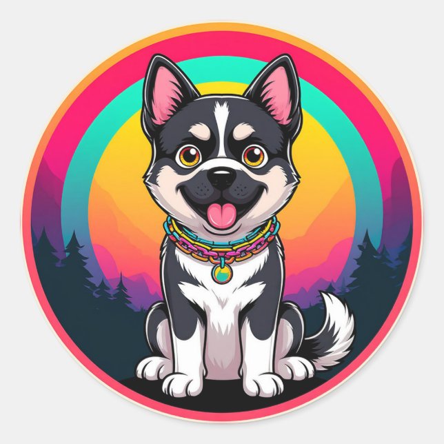 Pegatina Redonda Perro juguetón (Anverso)