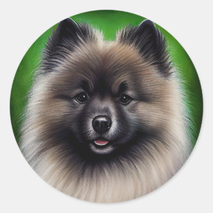 Pegatina Redonda Perro Keeshond con vestido de San Patricio