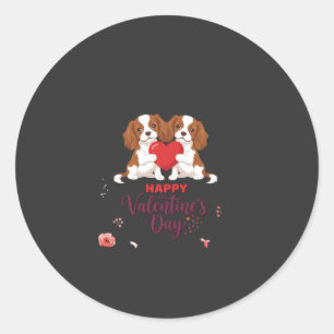Pegatina Redonda Perro King Cavalier Feliz Día de San Valentín Flor