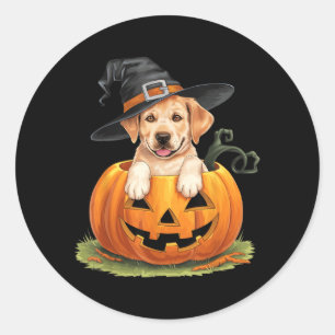 Pegatina Redonda Perro Labrador Amarillo Halloween Calabaza