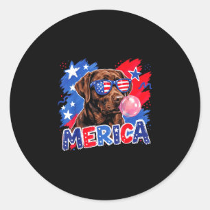 Pegatina Redonda perro labrador chicle 4 de julio bandera americana