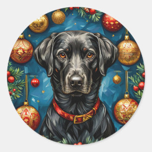 Pegatina Redonda perro labrador de Navidad
