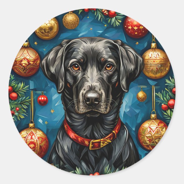 Pegatina Redonda perro labrador de Navidad (Anverso)