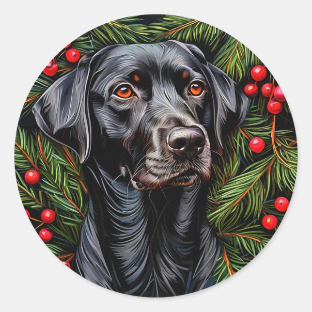 Pegatina Redonda Perro Labrador navidades (Anverso)