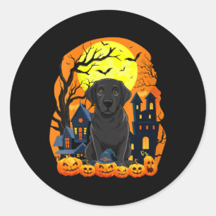 Pegatina Redonda Perro Labrador Negro Femenino Con Calabazas Divert