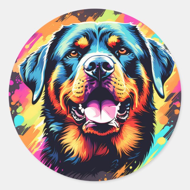 Pegatina Redonda Perro Leal Rottweiler (Anverso)
