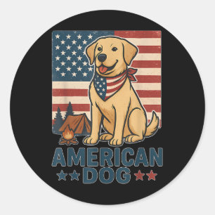 Pegatina Redonda Perro Lindo Americano Patriótico Bandera De Usa 4 