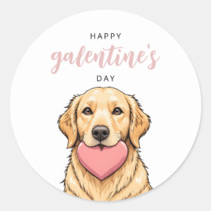 Pegatina Redonda Perro Lindo con Corazón Rosa Día de Galentines San