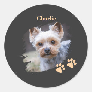 Pegatina Redonda Perro lindo con nombre personalizado