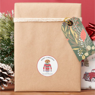 Pegatina Redonda Perro lindo gracioso que usa Navidades feos suéter