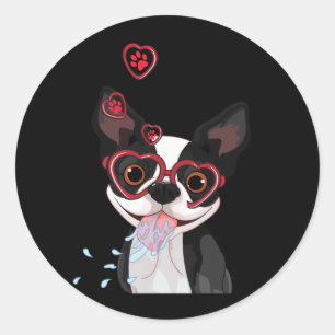 Pegatina Redonda Perro lindo Valentine Corazón americano Boston Ter