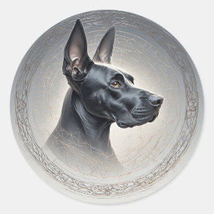 Pegatina Redonda Perro majestuoso en círculo ornamentado artístico
