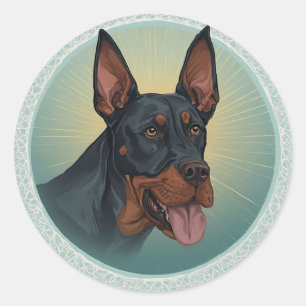 Pegatina Redonda Perro majestuoso en círculo ornamentado artístico