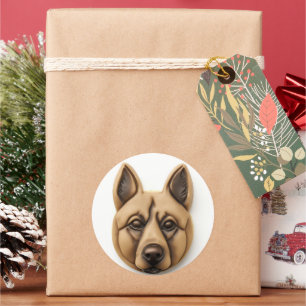 Pegatina Redonda Perro Malinoi Belga Inspirado en 3D