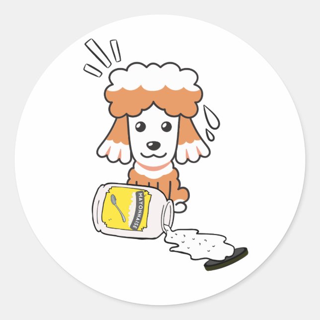 Pegatina Redonda Perro marrón gracioso derramado mayonesa (Anverso)
