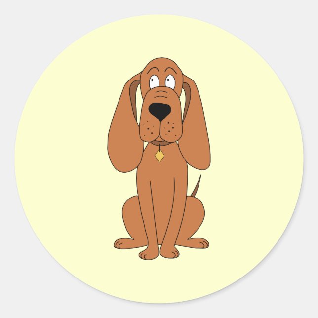 Pegatina Redonda Perro marrón. Hound Personalizado con Collar. (Anverso)