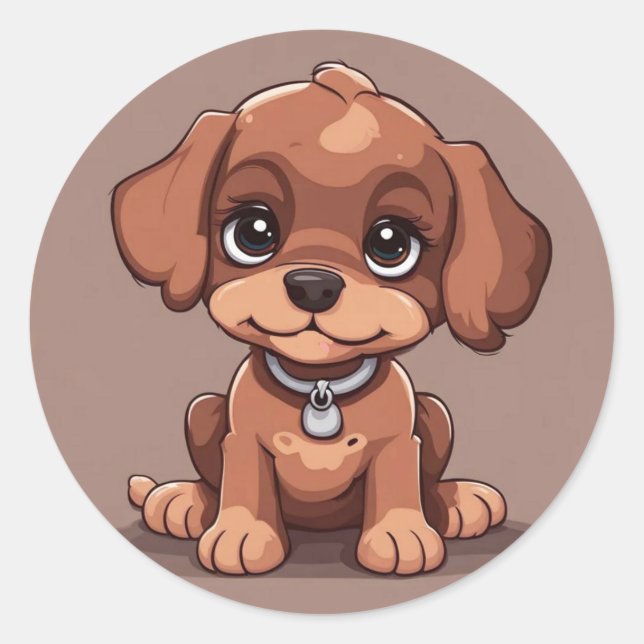 Pegatina Redonda Perro marrón lindo (Anverso)