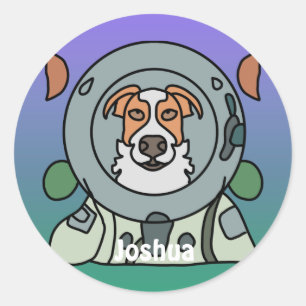 Pegatina Redonda Perro minimalista astronauta en el espacio   Graci