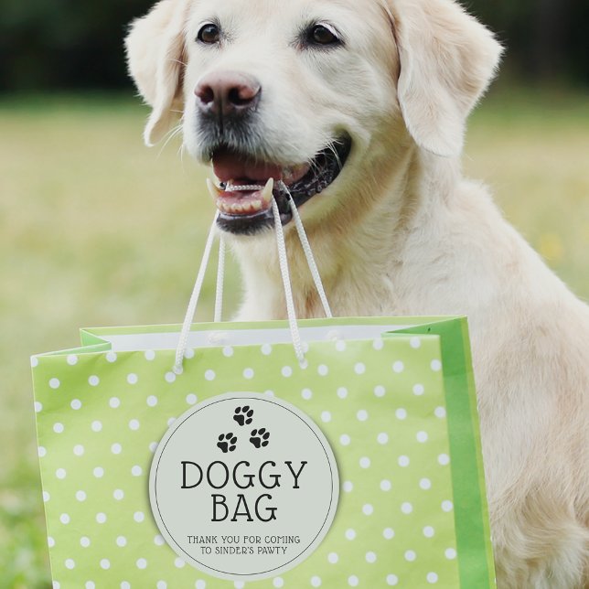 Pegatina Redonda Perro moderno Pata Gracias Fiesta (Modern and fun doggy bag thank you sticker for coming to dog pawty with dog paw prints.)