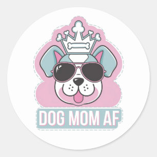 Pegatina Redonda Perro Mom AF - Gracioso Diseño De Perro