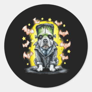 Pegatina Redonda Perro monstruo de Frankenstein espeluznante - Hall