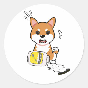 Pegatina Redonda Perro naranja gracioso derramado mayonesa