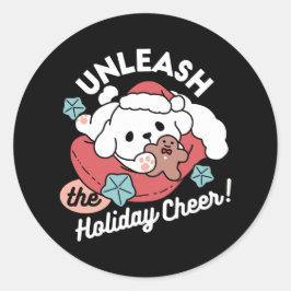 Pegatina Redonda Perro navidad en Sombrero Santa - festividad para