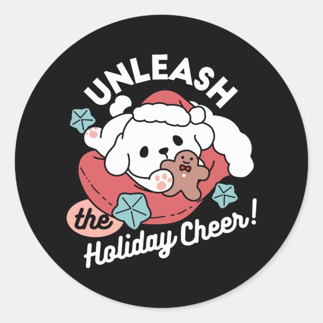 Pegatina Redonda Perro navidad en Sombrero Santa - festividad para  (Anverso)