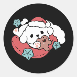 Pegatina Redonda Perro navidad en Sombrero Santa - festividad para