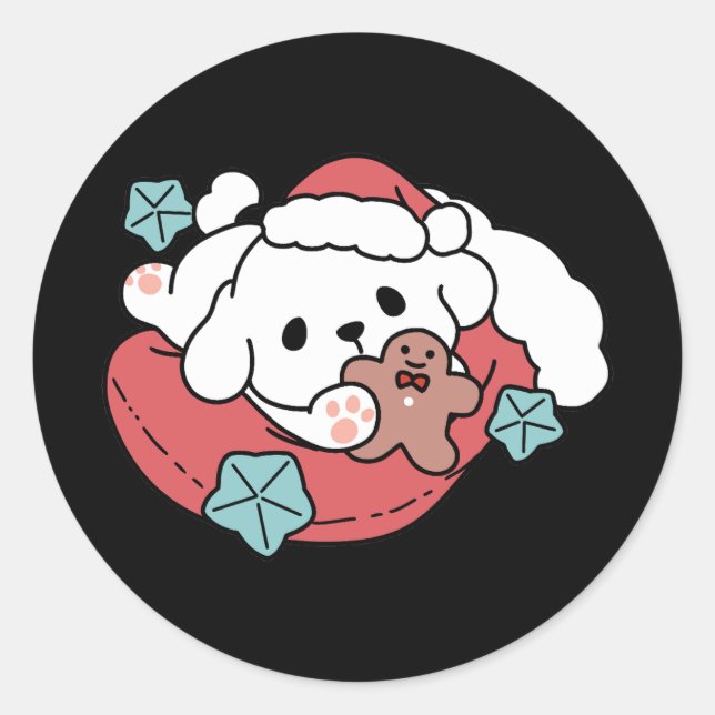 Pegatina Redonda Perro navidad en Sombrero Santa - festividad para  (Anverso)