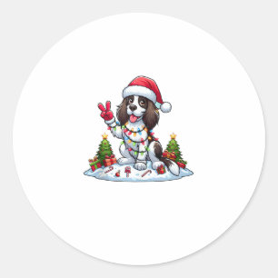 Pegatina Redonda Perro Navidad español de la Mano de la Paz Springe