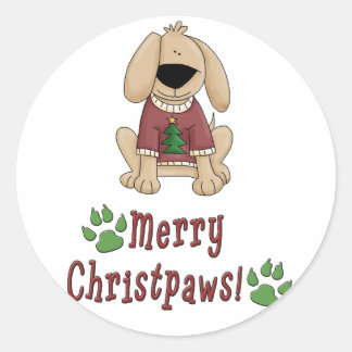 Pegatina Redonda Perro navideño