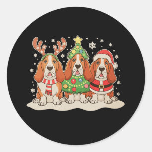Pegatina Redonda Perro Navideño Basset Hound Gorro de Santa Claus R