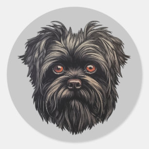 Pegatina Redonda Perro negro Affenpinscher