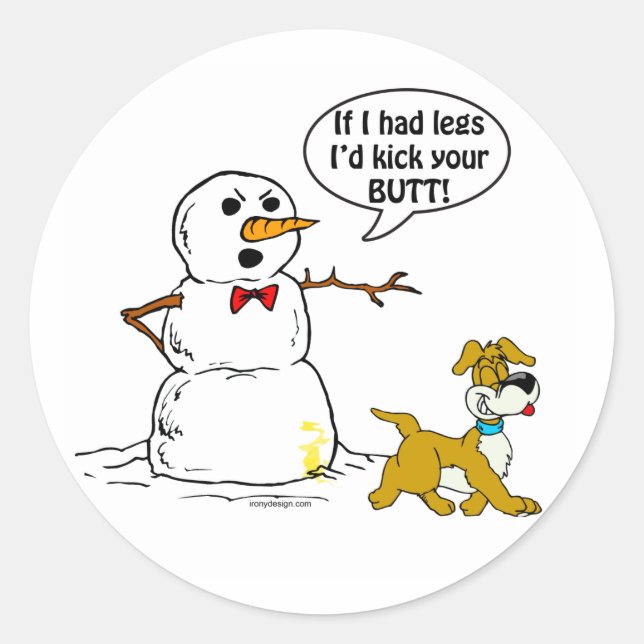 Pegatina Redonda Perro oreja en Chiste de Snowman (Anverso)
