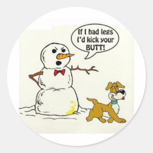 Pegatina Redonda Perro oreja en Snowman