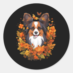Pegatina Redonda Perro Papillon de calabaza Halloween Día de Acción