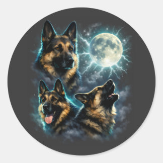 Pegatina Redonda Perro Pastor Alemán Aullando a la Luna