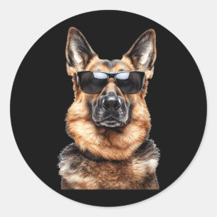 Pegatina Redonda Perro pastor alemán perro con gafas de sol diverti