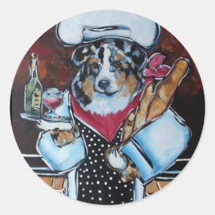 PEGATINA REDONDA PERRO PASTOR AUSTRALIANO CHEF