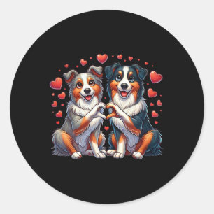Pegatina Redonda Perro pastor australiano signo de mano corazón San