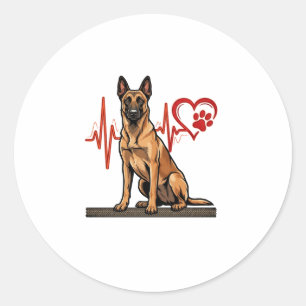 Pegatina Redonda Perro pastor belga latido de corazón pata corazón
