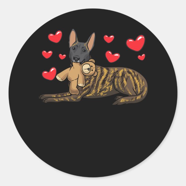 Pegatina Redonda Perro Pastor Holandés Con Animales Y Corazones Tap (Anverso)
