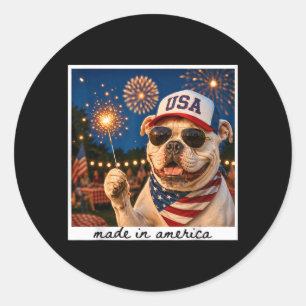 Pegatina Redonda Perro Patriótico 4 De Julio 250 Años Aamerica