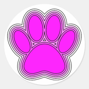 Pegatina Redonda Perro Paw En Rosa Con Salidas
