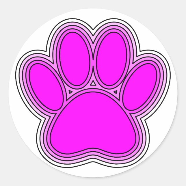 Pegatina Redonda Perro Paw En Rosa Con Salidas (Anverso)
