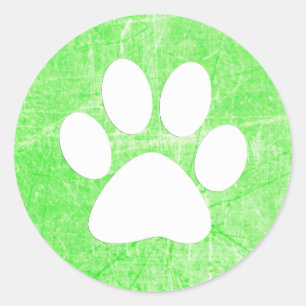 Pegatina Redonda Perro Paw imprime Pegatinas verdes y blancos