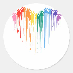 Pegatina Redonda Perro Paws Arcoiris Corazón Perro Gay Orgullo LGBT
